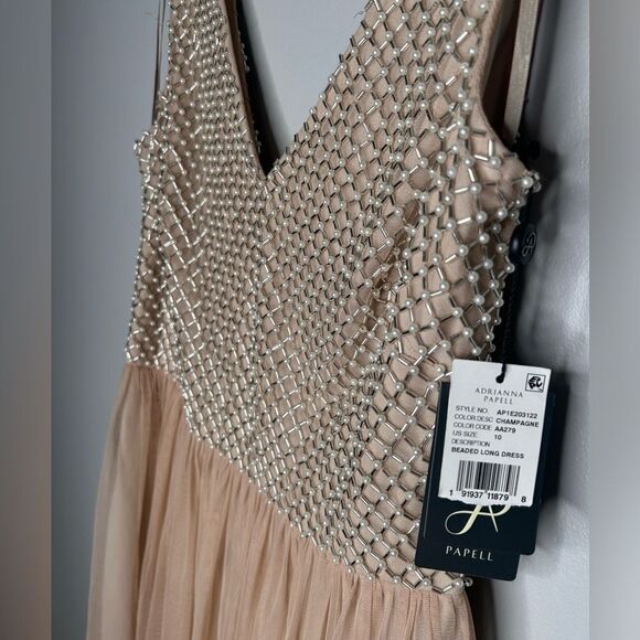 Adriana Papell Pearl Beaded Tulle long Maxi Dress NWT - Picture 8 of 9